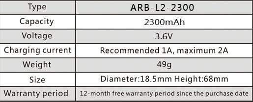 Pile rechargeable ARB-L2 (Nouveau nom Fenix pile ARB-L18) - modèle 18650, 2300mAh pour toutes les lampes Fenix utilisant des 18650 Site Officiel FENIX® - Votre boutique en ligne Fenix®